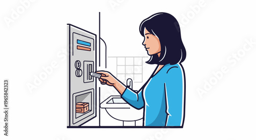 Person using a vending machine for toiletries near a sink