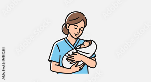 Caring Nurse Gently Holding a Newborn Baby, isolated white background