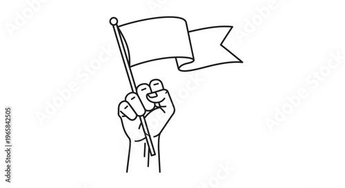 Hand Holding Waving Flag Banner Icon, isolated white background