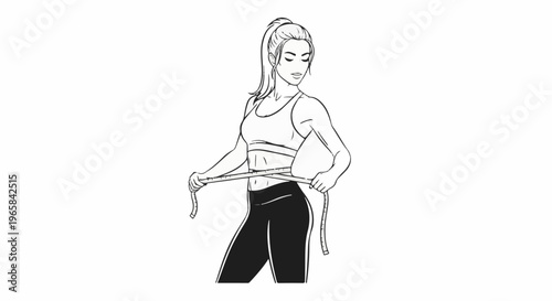 Athletic woman measuring her waist with a tape measure, fitness goal