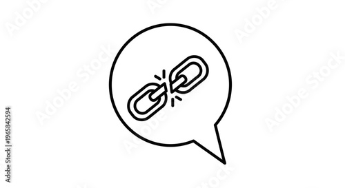 Broken Link Chain Icon in Speech Bubble, Symbolizing Error or Communication Failure on Isolated White Background
