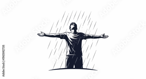 Person with arms outstretched embracing the falling rain
