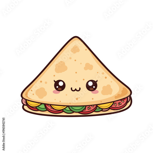 Cute cartoon quesadilla with smiling face and colorful filling  