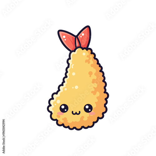 Cute cartoon tempura shrimp character with smiling face  