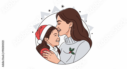 A mother kisses her daughter's forehead, both smiling joyfully