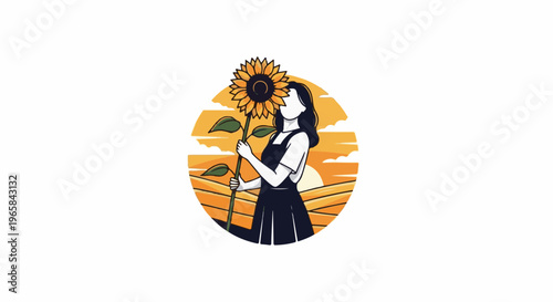 Silhouette of a person holding a large sunflower against a sunset