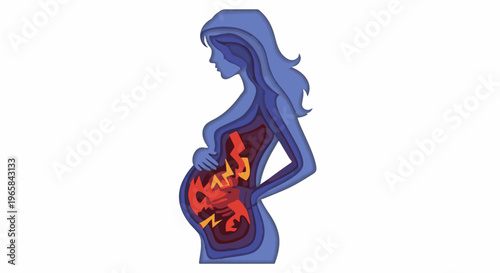 Pregnant silhouette with abstract fetal representation in layers