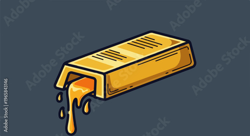 A shiny golden bar with molten liquid dripping from its end