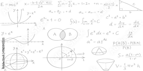 Hand drawn mathematical formulas and physics equations create a seamless doodle pattern on a blackboard texture featuring school algebra sketches and science vector illustration design symbols