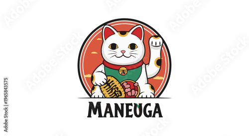 A charming cartoon cat with raised paw and gold coin