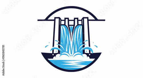 Stylized dam with cascading water and a pool below