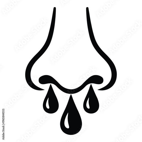 Runny nose medical icon - simple vector illustration of nasal drip and allergic rhinitis symptom with line art