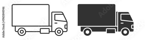 cargo truck icon set in line and solid style vehicle transport symbol on transparent background