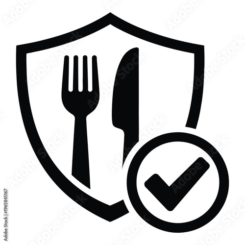 Food safety and quality checkmark icon for restaurant and catering standards with health department