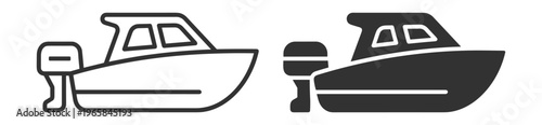 motorboat line and solid icon vector set illustration of speedboat with outboard engine on transparent background