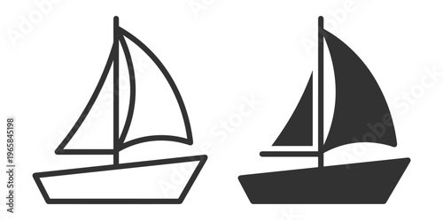 sailboat icon set line and solid style vector illustration on transparent background