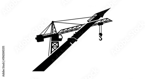 Silhouette of a construction crane with an upward-pointing arrow.