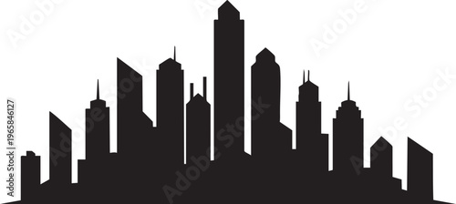 Black silhouette of a city skyline with tall buildings skyscrapers