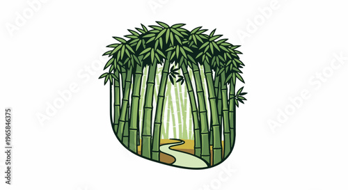 Stylized bamboo grove with a winding path through the stalks