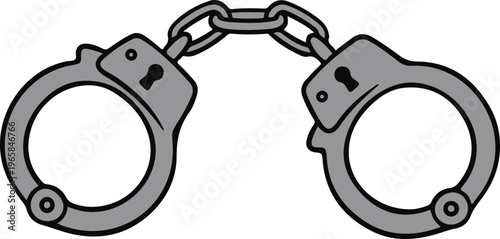 Metal Handcuffs with Chain Connection, Law Enforcement Restraint Device Simple Flat Design Vector Illustration

