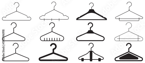 Minimalist clothes hanger line icons, wardrobe and closet organization symbols. vector illustration eps 10