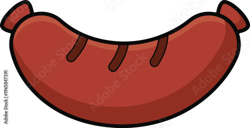 Grilled Sausage Hot Dog with Grill Marks, Simple Cartoon Style vector illustration
