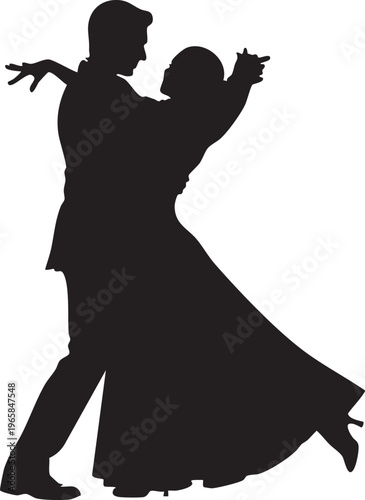 Black silhouette of couple dancing together in ballroom style ballroom dance