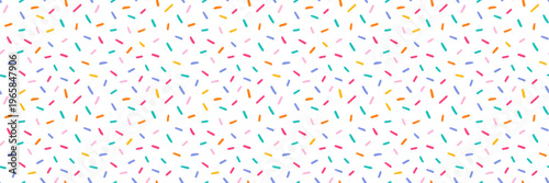 Seamless cute pattern with colorful hand drawn sprinkles and confetti. Sweet pastel texture inspired by donuts, cupcakes, candy. Childlike abstract background for birthday, kids party, fabric, print