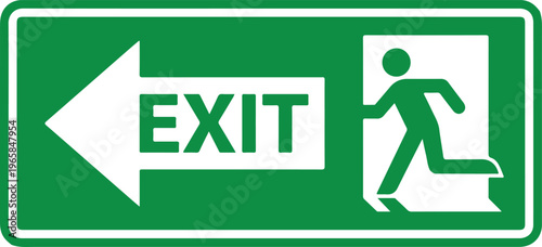 Green Rectangular Emergency Exit Sign with Left Pointing Arrow and Running Man Pictogram, Safety Regulatory Design vector illustration
