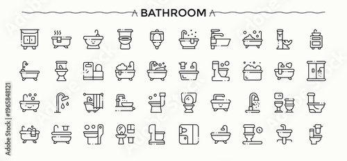 Bathroom icon set. Contains related to sanitary, toilet, wash room, bath and more. Sanitary icon set. Vector icons collection. Vector illustration.