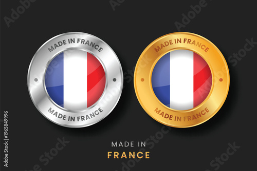 Made in France Flag Badge Gold and Silver Round Metallic Labels for Product Packaging and Export