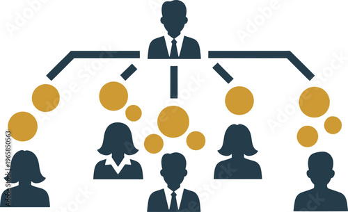 Leadership delegation concept with manager overseeing diverse team members and connections