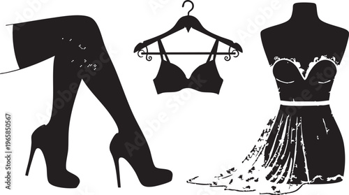 Black silhouette of women's clothing and accessories lingerie dress