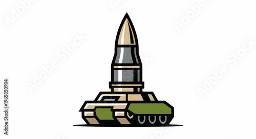 Stylized cartoon of a projectile atop a tracked military vehicle