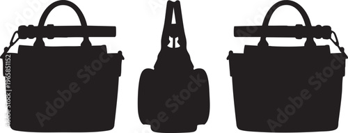 Black silhouette style handbag with handles and straps white background fashion accessory