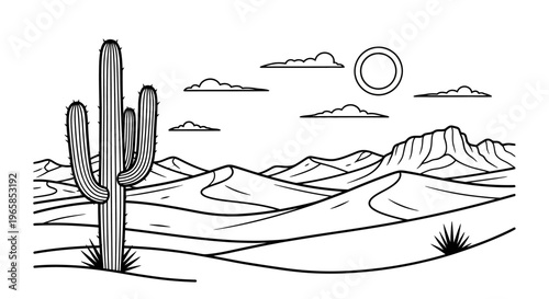 Cactus plant in desert landscape scene.