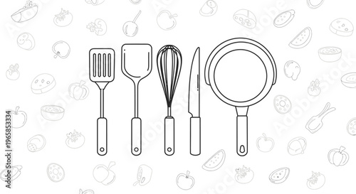 Kitchen Cooking Utensils and Pan.