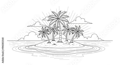 Palm trees on small island landscape.