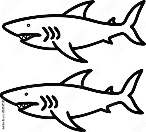 Two black and white shark swimming in opposite directions sea animal d