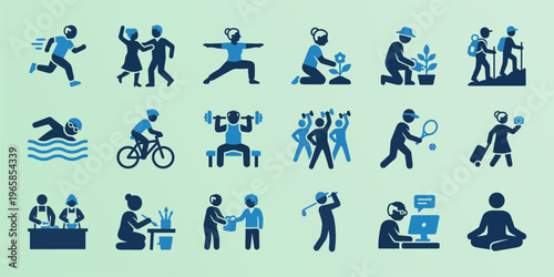 Elderly People Active Lifestyle and Senior Hobbies Icon Set. Perfect for retirement home websites and senior care brochures.