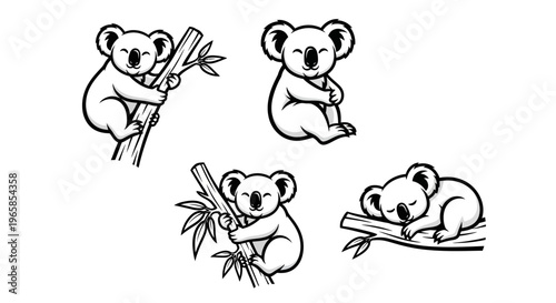 Adorable Koala Illustrations - Climbing, Sitting, and Sleeping.