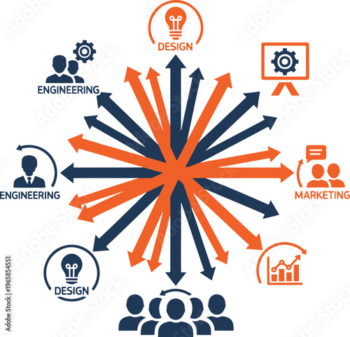 Business team workflow design engineering marketing strategy development vector illustration