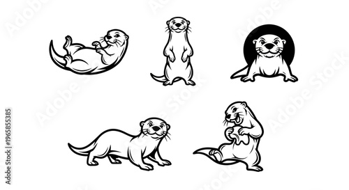 Collection of Adorable Otter Illustrations in Various Poses.