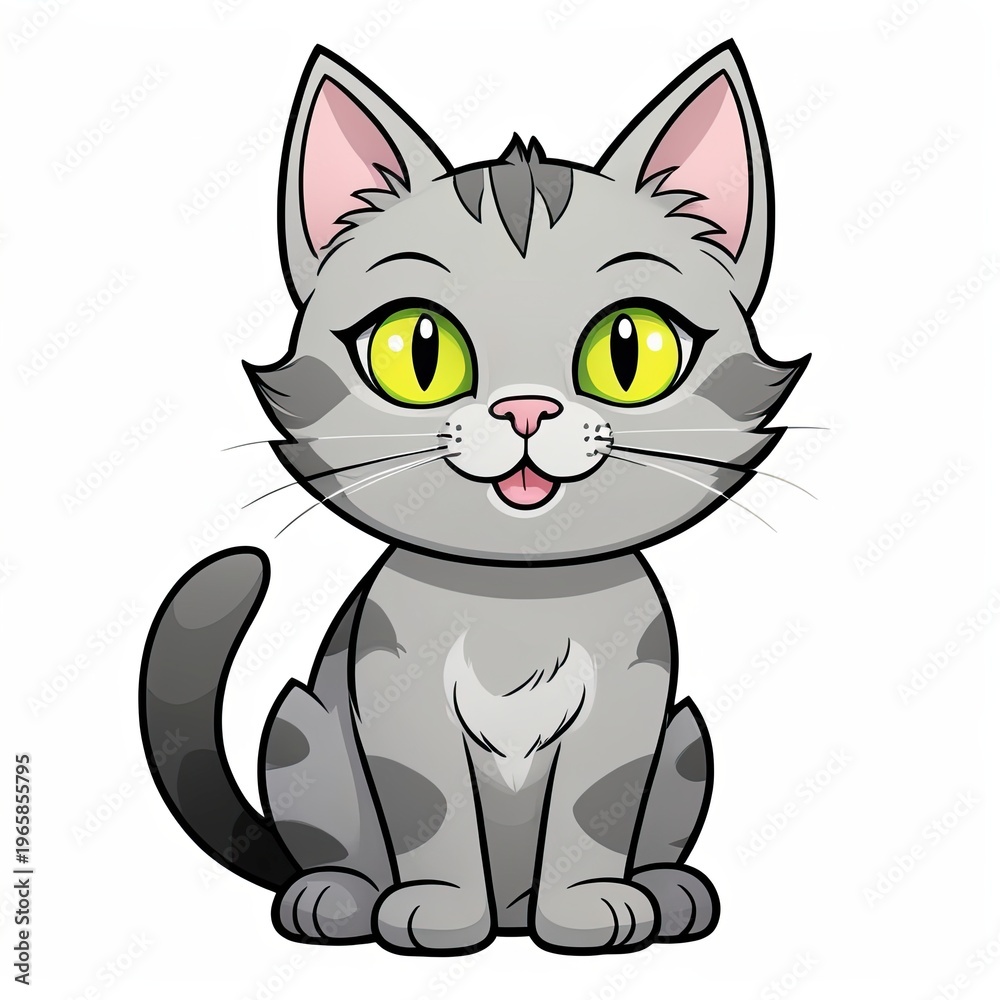 Obraz premium Confident Strolling Grey Cat Clip Art: Happy & Friendly