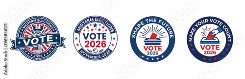 Photos US Midterm Elections 2026 Vote Badge Set with Unity and Freedom Concepts, US Mid