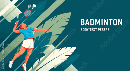 Badminton player jumping to hit the shuttlecock with a racket