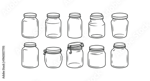 Glass jars and containers collection for food storage preserving and canning with different lids