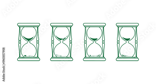 Hourglass icons in linear style set vector illustration green color design elements