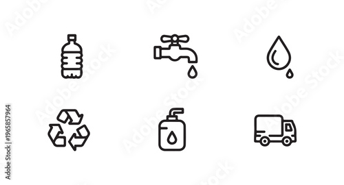 Icons representing water resources and delivery services for sustainability