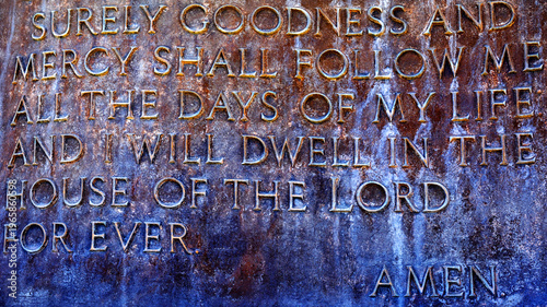 Portion of Psalm 23 Carved into Memorial in Cemetery